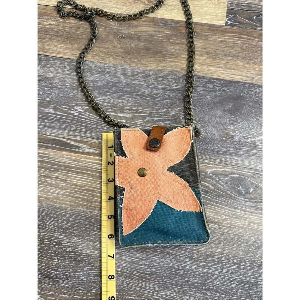 Mona B Upcycled Canvas Crossbody Phone Bag Floral Distressed Boho Small Purse